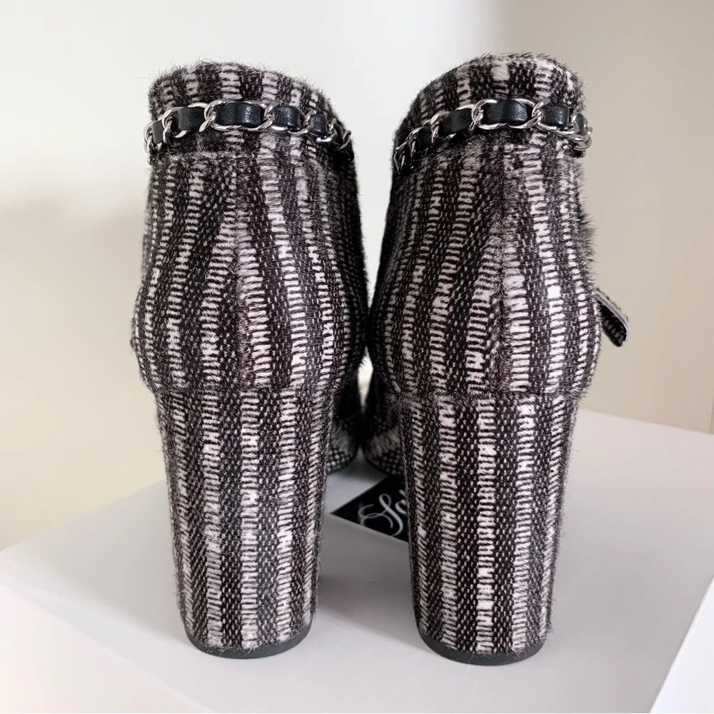 Chanel pony hair chain logo zipper booties